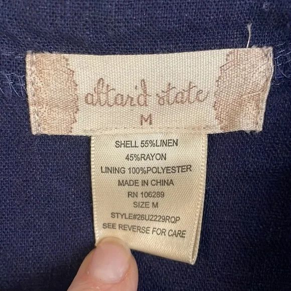 Altar’d State Linen Blend Navy Blue Romper Size Med - Picture 4 of 4